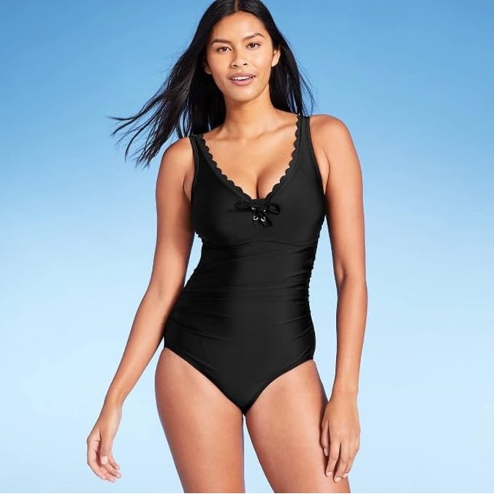Kara Sol Black Scalloped One-Piece Swimsuit